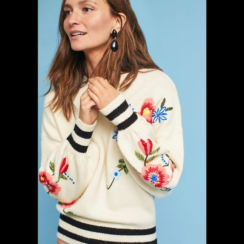 COPY - ANTHROPOLOGIE Olympia Embroidered Jumper, Ivory